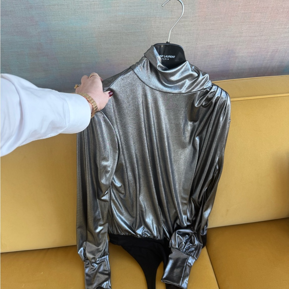Ronny Kobo Collection Metallic Silver Bodysuit
